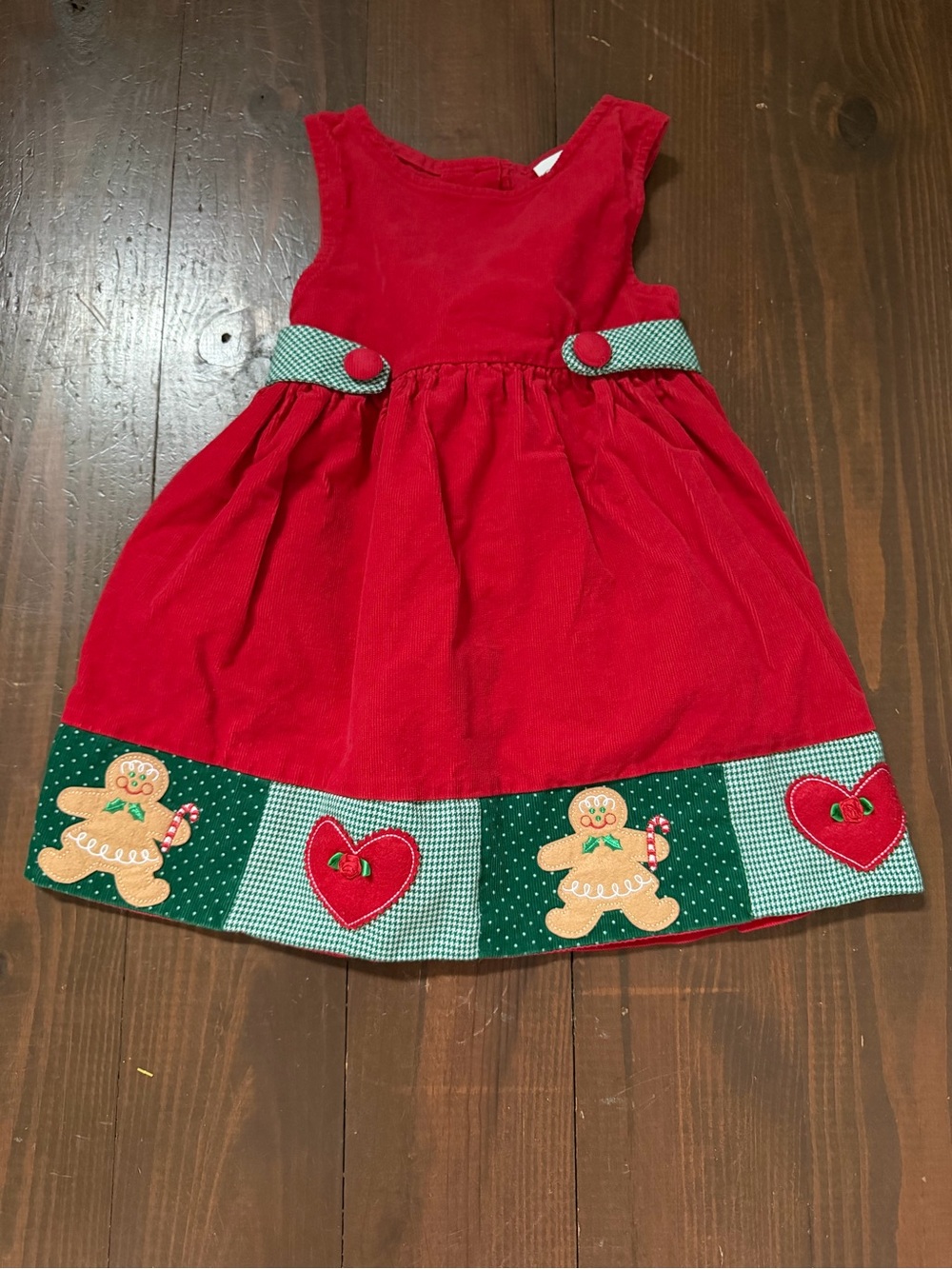 Rare Editions Red Corduroy Holiday Gingerbread Dress with Green Trim